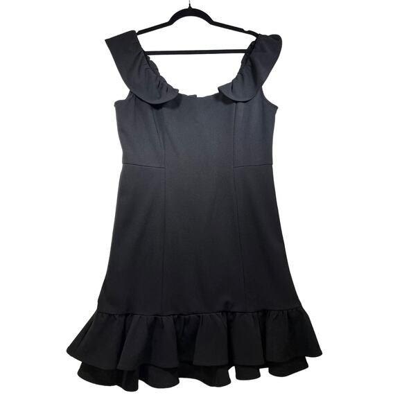 Nanette Lepore Black Tiered Ruffle Hem Off Shoulder Mini Dress Womens 8 - Picture 1 of 14